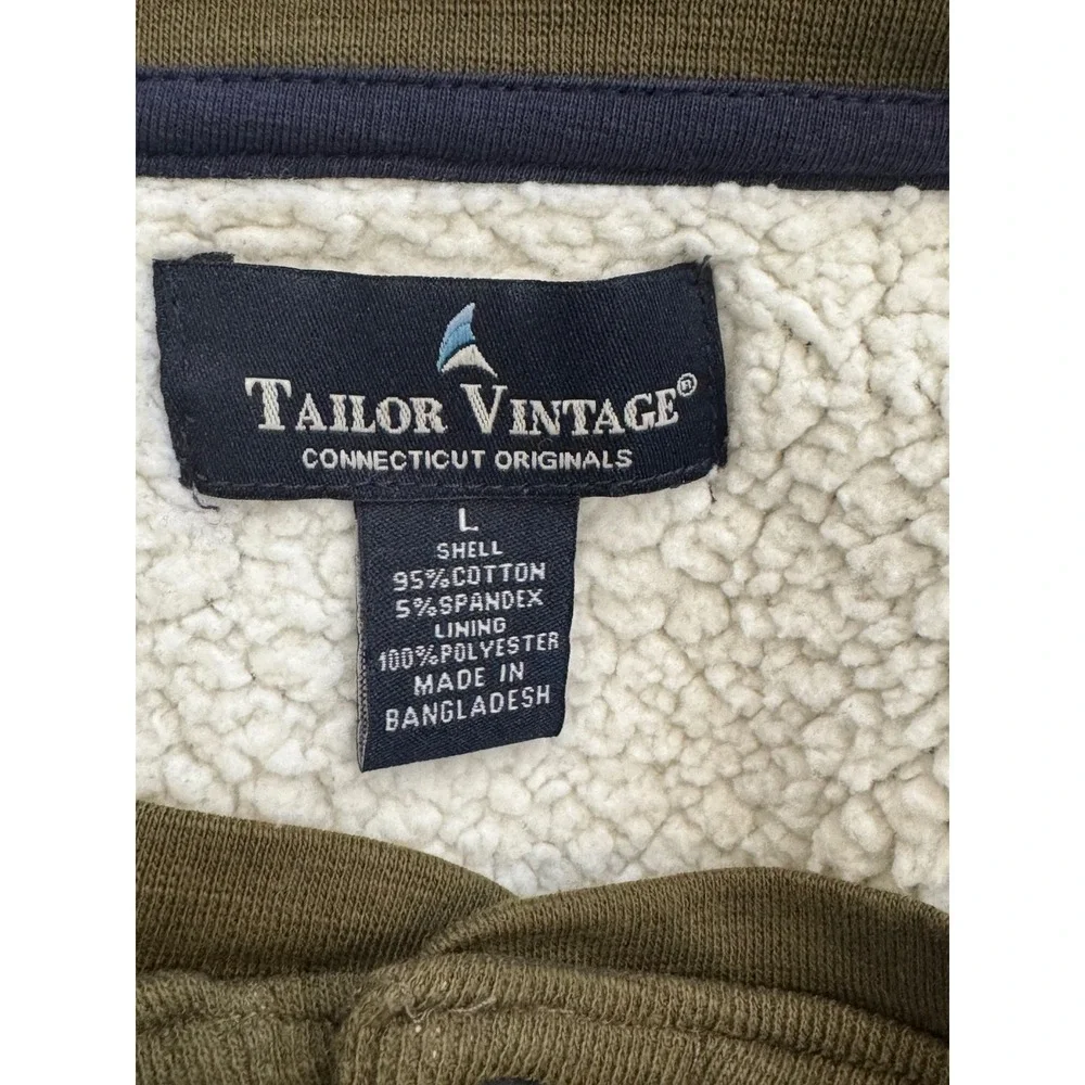 Tailor Vintage Mens Large Olive Green Sherpa Lined Henley Sweatshirt Pullover